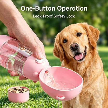 Portable Dog Water Bottle with Food Container and Filter for Outdoor