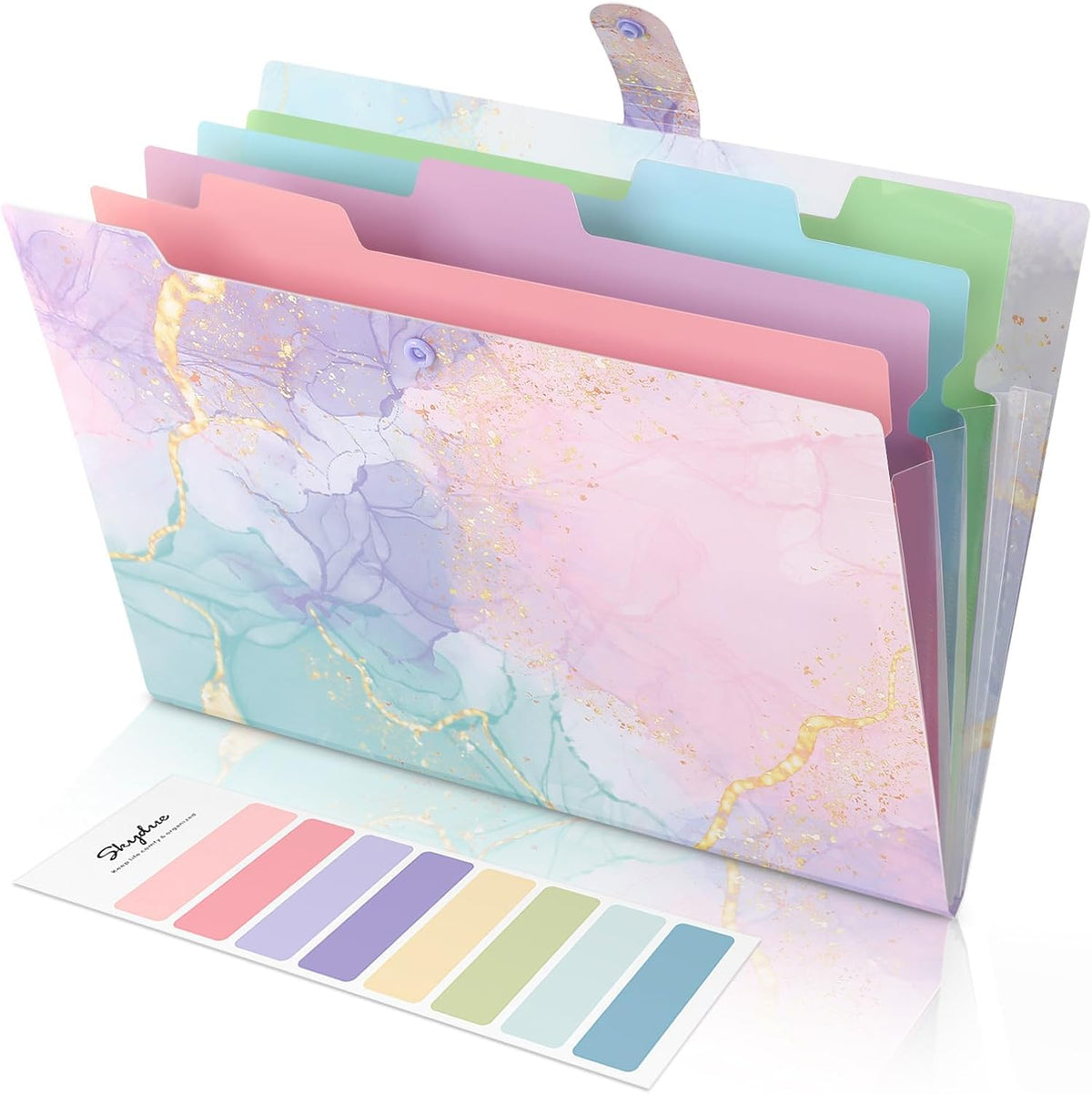 Expanding File Folder with 5 Pockets, Cute Accordion File Organizer, Letter Size Filing Folder, Letter Size Folders for Documents, School Office Supplies Marble Pink