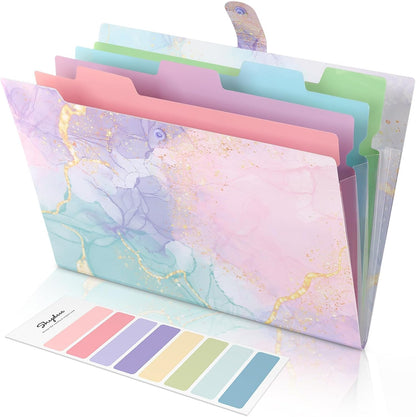 Expanding File Folder with 5 Pockets, Cute Accordion File Organizer, Letter Size Filing Folder, Letter Size Folders for Documents, School Office Supplies Marble Pink