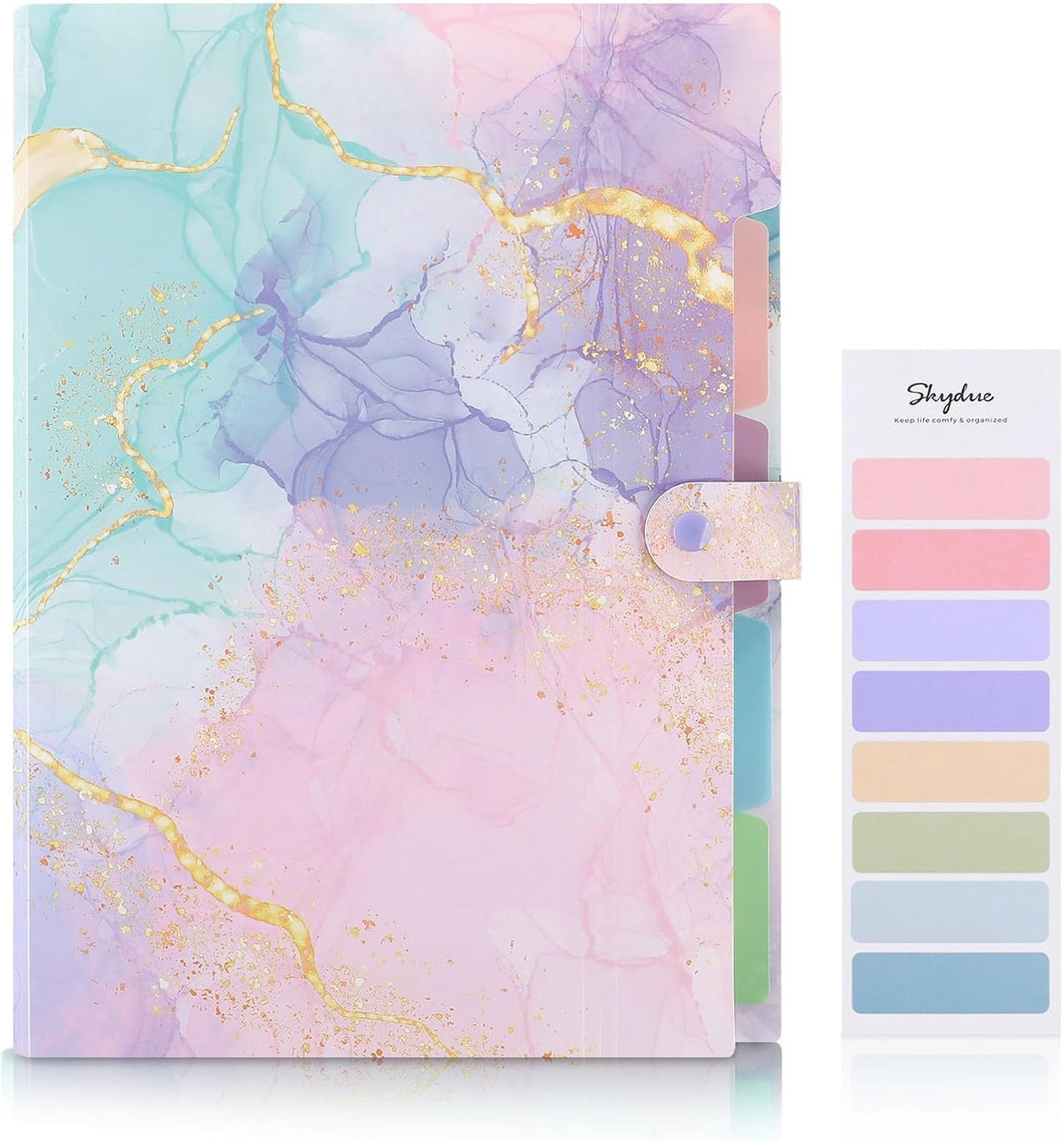 Expanding File Folder with 5 Pockets, Cute Accordion File Organizer, Letter Size Filing Folder, Letter Size Folders for Documents, School Office Supplies Marble Pink