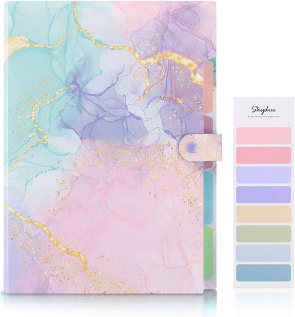 Expanding File Folder with 5 Pockets, Cute Accordion File Organizer, Letter Size Filing Folder, Letter Size Folders for Documents, School Office Supplies Marble Pink