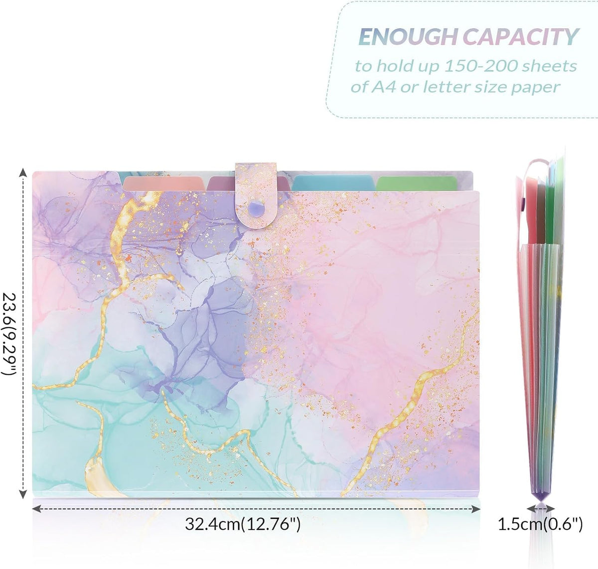 Expanding File Folder with 5 Pockets, Cute Accordion File Organizer, Letter Size Filing Folder, Letter Size Folders for Documents, School Office Supplies Marble Pink