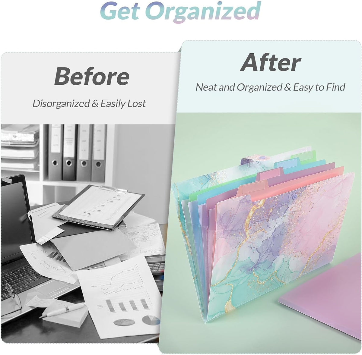 Expanding File Folder with 5 Pockets, Cute Accordion File Organizer, Letter Size Filing Folder, Letter Size Folders for Documents, School Office Supplies Marble Pink