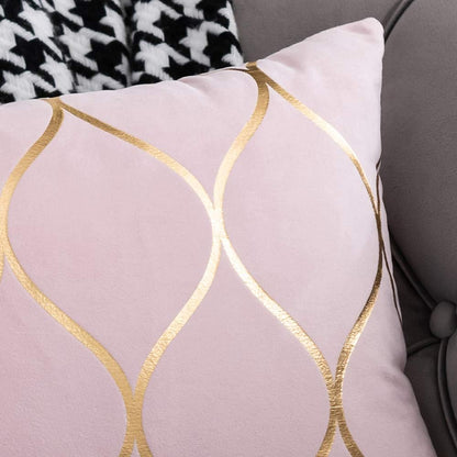 Gold Velvet Throw Pillow Covers: 2 Pack 18x18 Inch Square Decorative Pillow Cases for Bedroom Sofa Couch Living Room, Pink
