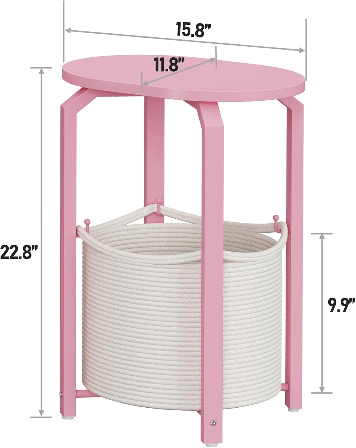 TUTOTAK Oval End Table with Woven Storage Basket, Pink Small Side Table for Living Room, Bedroom, TB01BP093
