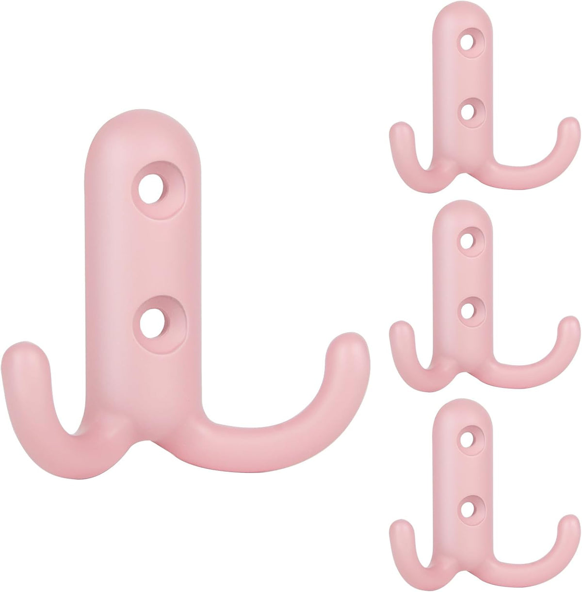 4 Pack Pink Double Prong Coat Hooks with 8 Screws Retro Double Hooks Heavy Duty Hooks for Coat, Scarf, Bag, Towel, Key, Cap, Cup, Hat