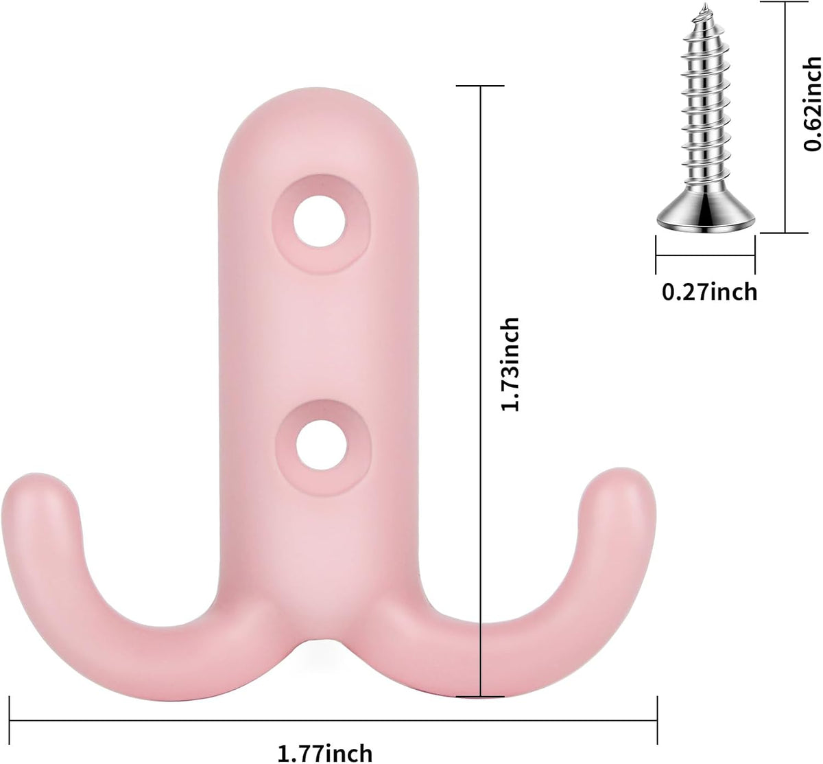 4 Pack Pink Double Prong Coat Hooks with 8 Screws Retro Double Hooks Heavy Duty Hooks for Coat, Scarf, Bag, Towel, Key, Cap, Cup, Hat