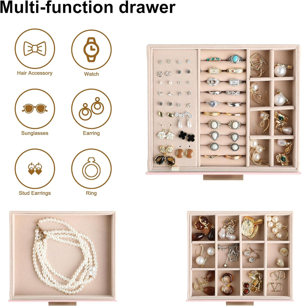 Jewelry Box for Women,Clear Lid Jewelry Organizer with 3 Drawers