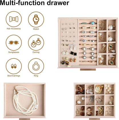 Jewelry Box for Women,Clear Lid Jewelry Organizer with 3 Drawers