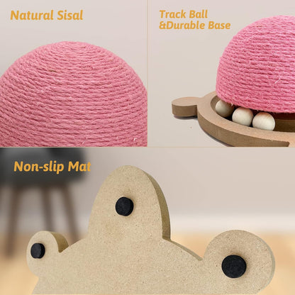 Cats Scratching Ball, Natural Sisal Scratching Toy with Roller Track Toys and Wooden Base Kitten Turtle Shape Scratch Post for Indoor Cats Interactive Training Exercise Scratcher for Small Pets