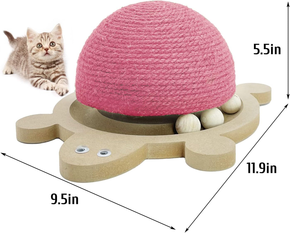 Cats Scratching Ball, Natural Sisal Scratching Toy with Roller Track Toys and Wooden Base Kitten Turtle Shape Scratch Post for Indoor Cats Interactive Training Exercise Scratcher for Small Pets