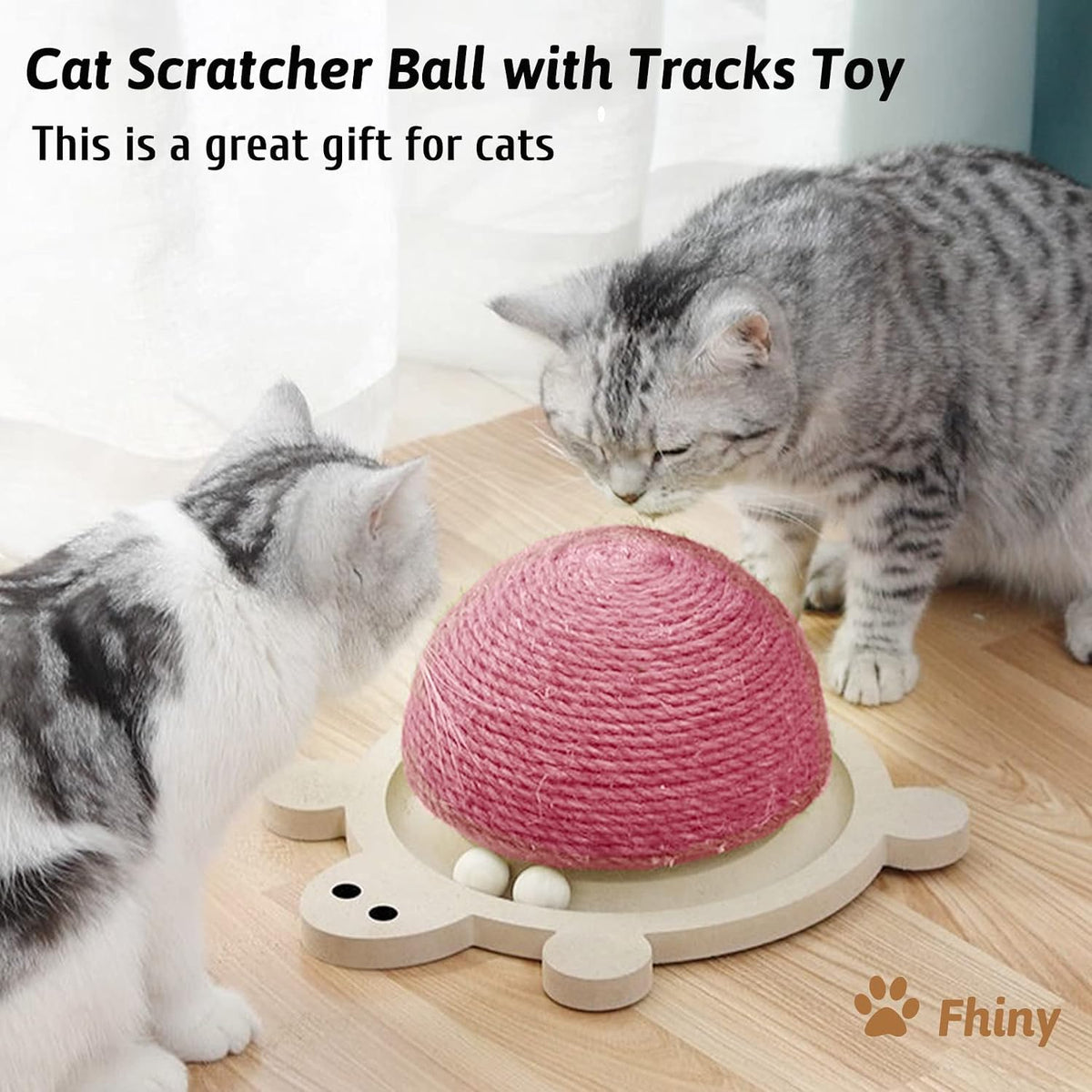 Cats Scratching Ball, Natural Sisal Scratching Toy with Roller Track Toys and Wooden Base Kitten Turtle Shape Scratch Post for Indoor Cats Interactive Training Exercise Scratcher for Small Pets