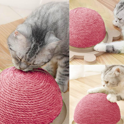 Cats Scratching Ball, Natural Sisal Scratching Toy with Roller Track Toys and Wooden Base Kitten Turtle Shape Scratch Post for Indoor Cats Interactive Training Exercise Scratcher for Small Pets