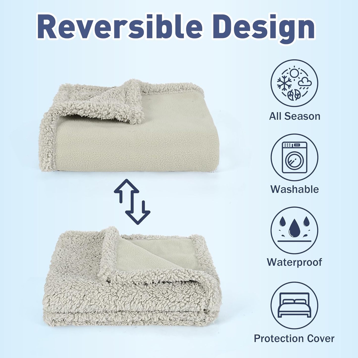Catalonia Waterproof Bed Blanket, Washable Leakproof Bed Cover, Reversible Protector Blanket for Couch Sofa, Stain Proof Blanket Pad, 80X60 inches, Camel/Taupe