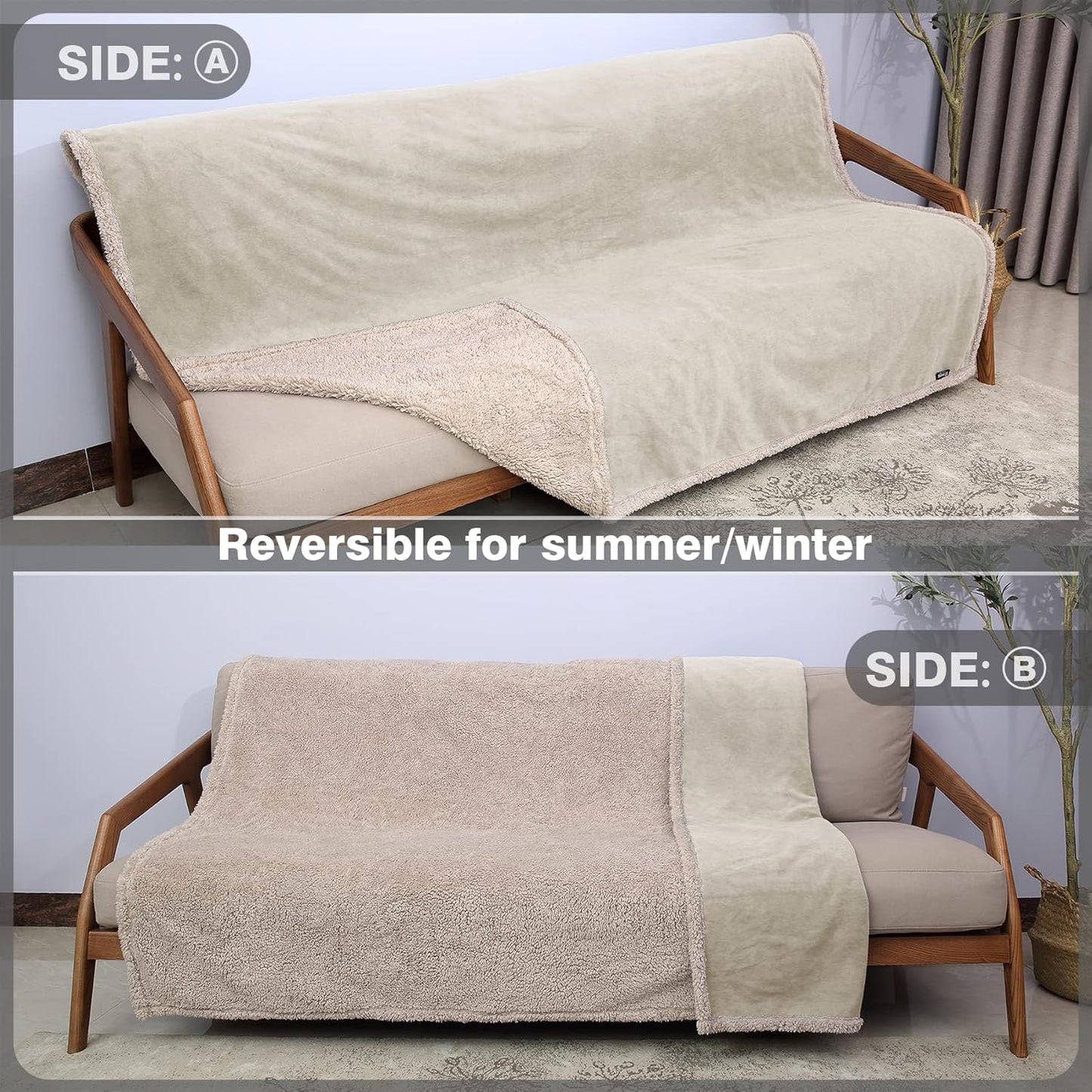 Catalonia Waterproof Bed Blanket, Washable Leakproof Bed Cover, Reversible Protector Blanket for Couch Sofa, Stain Proof Blanket Pad, 80X60 inches, Camel/Taupe
