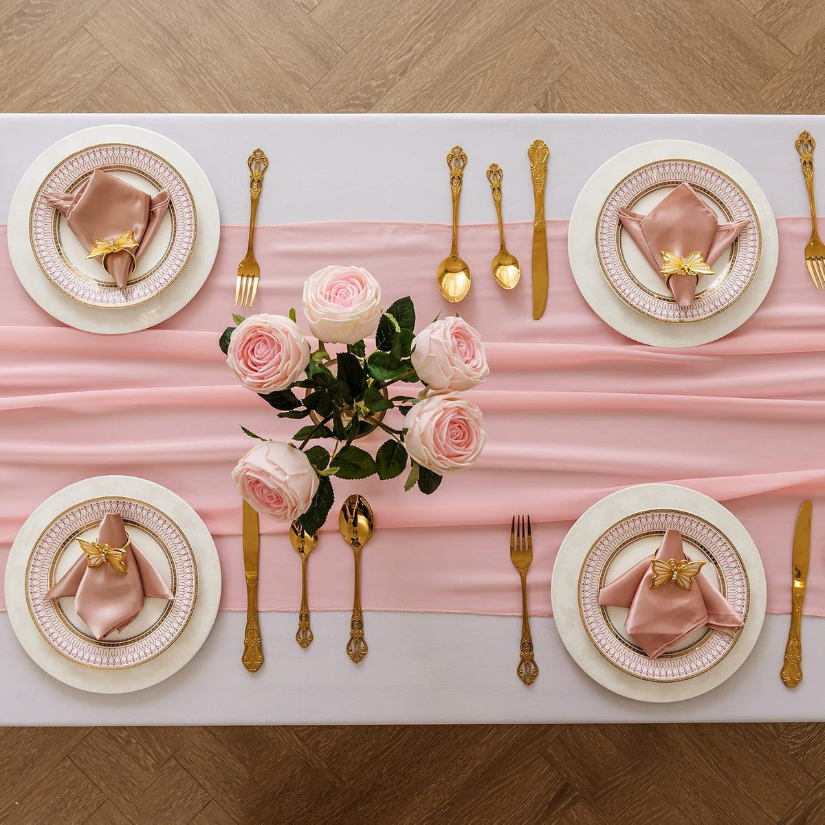 6Pack 9ft Chiffon Table Runner 14x108 Inch Sheer Romantic Table Runner for Wedding Birthday Party Bridal Shower Outdoor Decoration-Light Pink