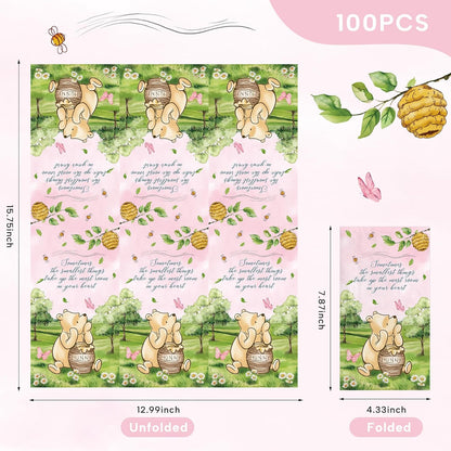100pcs Bear Paper Napkins Decorative Bathroom Napkins Guest Disposable Pink Bear Hand Towels Dinner Party Napkins for Birthday Party Baby Shower Decorations