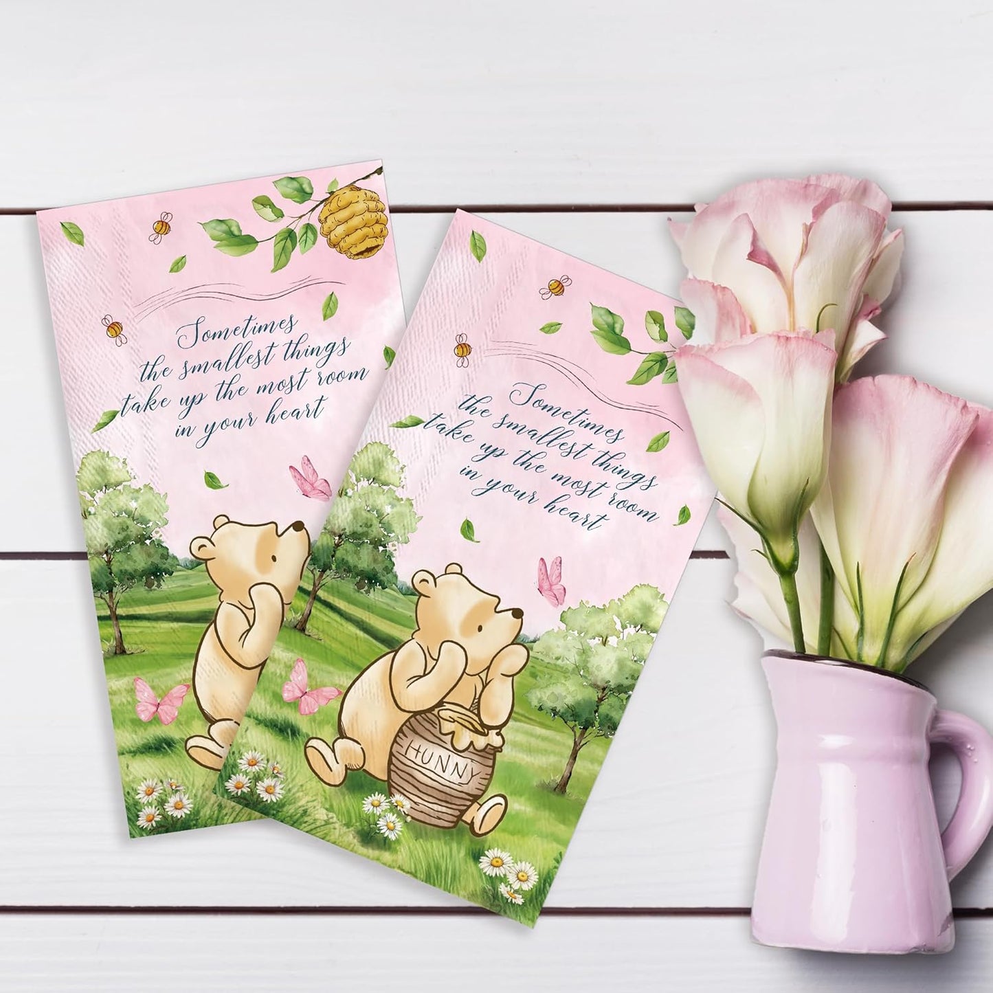 100pcs Bear Paper Napkins Decorative Bathroom Napkins Guest Disposable Pink Bear Hand Towels Dinner Party Napkins for Birthday Party Baby Shower Decorations