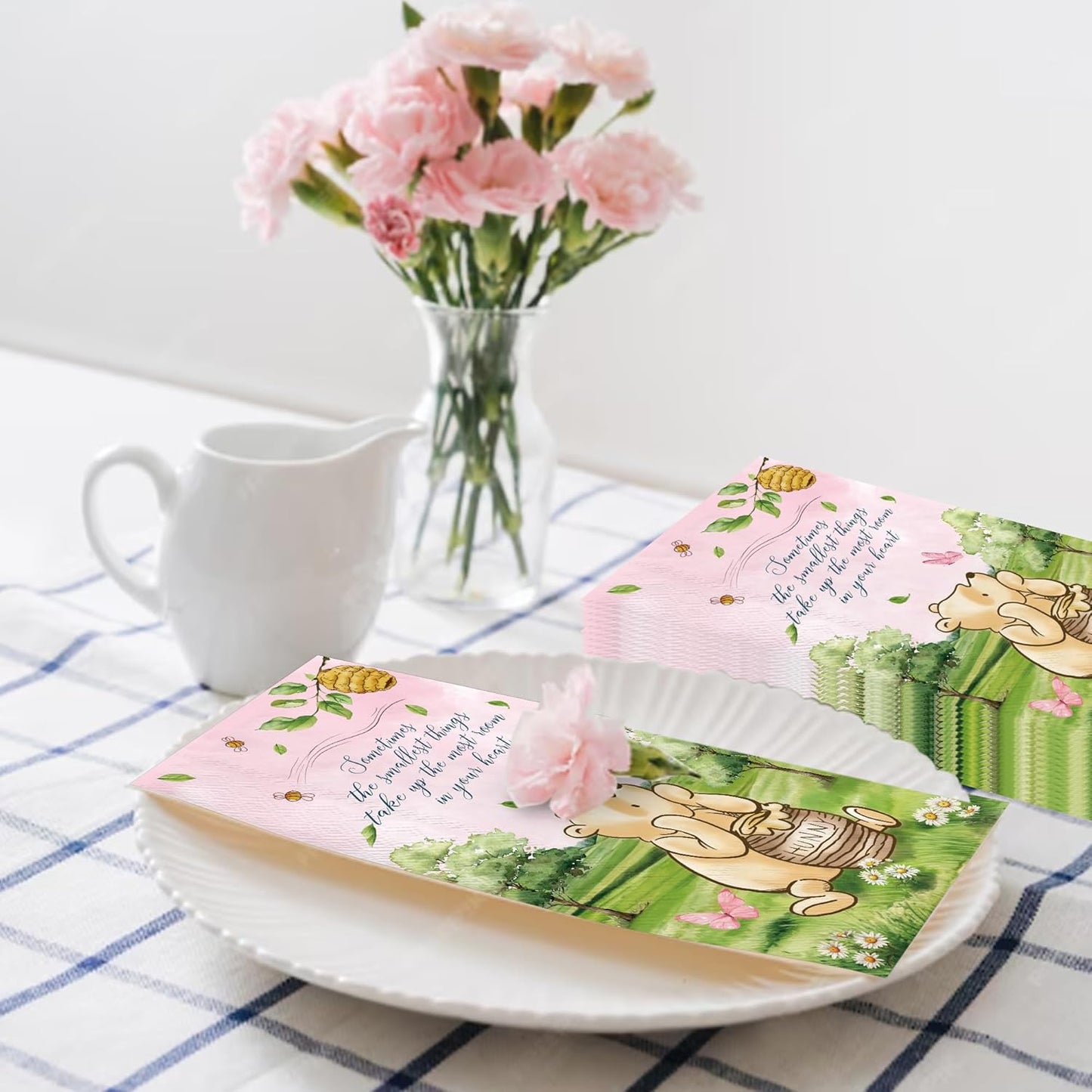 100pcs Bear Paper Napkins Decorative Bathroom Napkins Guest Disposable Pink Bear Hand Towels Dinner Party Napkins for Birthday Party Baby Shower Decorations