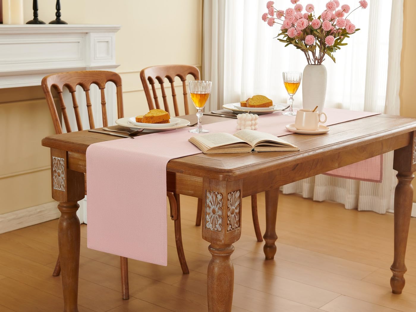 Pink Table Runner Seasonal Fall Summer Table Runners 72 Inches Long Pink Spring Farmhouse Rustic Washable Table Runner Kitchen Dining Table Decoration for Home Party Decor 13x72 Inches