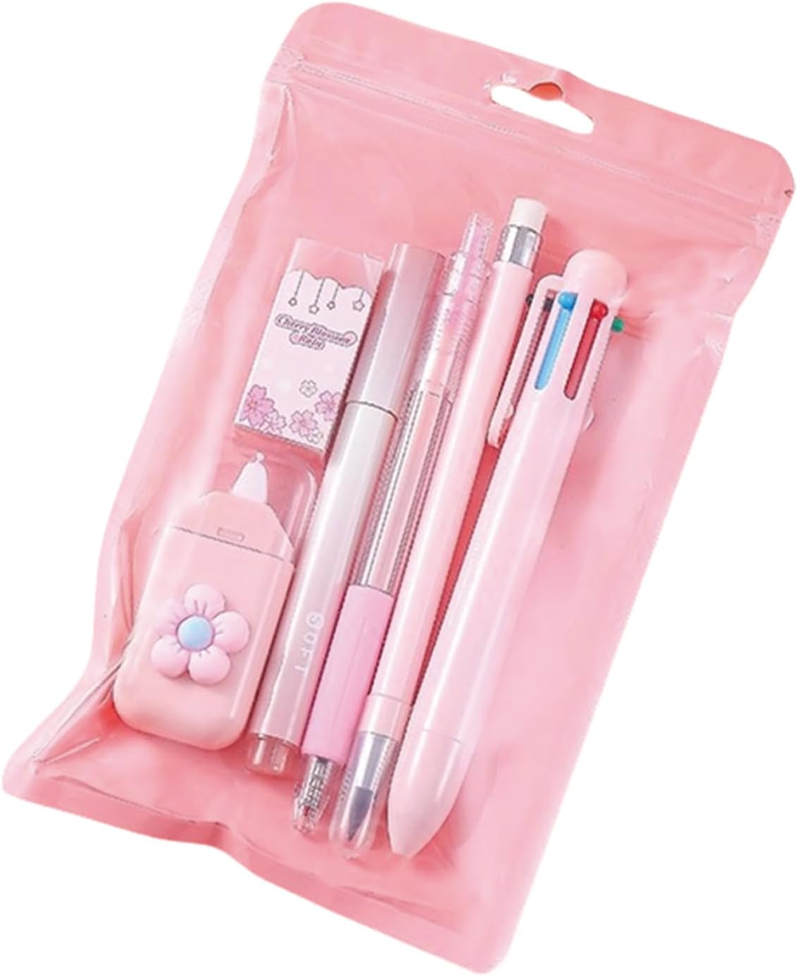 6 Pcs Cute Pink Stationery Set for Women Back to School Supplies Office Supplies Including Gel Ink Pens 6-in-1 Ballpoint Pens Pencil Eraser (Pink)