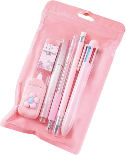 6 Pcs Cute Pink Stationery Set for Women Back to School Supplies Office Supplies Including Gel Ink Pens 6-in-1 Ballpoint Pens Pencil Eraser (Pink)