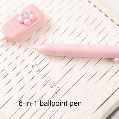 6 Pcs Cute Pink Stationery Set for Women Back to School Supplies Office Supplies Including Gel Ink Pens 6-in-1 Ballpoint Pens Pencil Eraser (Pink)