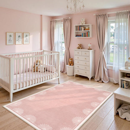 Modern 3x5 Pink Rugs for Bedroom Girls,Ultra Thin Nursery Rug for Girls Room, Sun Printed Non Slip Washable Area Rug,Soft Non Shedding Throw Carpet for Playroom Classroom(3'x5',Pink)