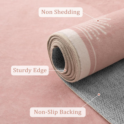 Modern 3x5 Pink Rugs for Bedroom Girls,Ultra Thin Nursery Rug for Girls Room, Sun Printed Non Slip Washable Area Rug,Soft Non Shedding Throw Carpet for Playroom Classroom(3'x5',Pink)