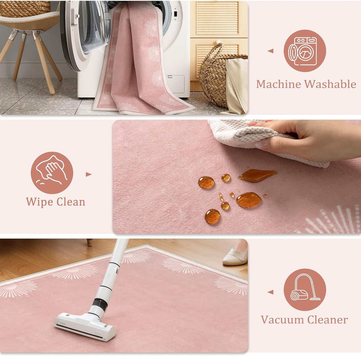 Modern 3x5 Pink Rugs for Bedroom Girls,Ultra Thin Nursery Rug for Girls Room, Sun Printed Non Slip Washable Area Rug,Soft Non Shedding Throw Carpet for Playroom Classroom(3'x5',Pink)