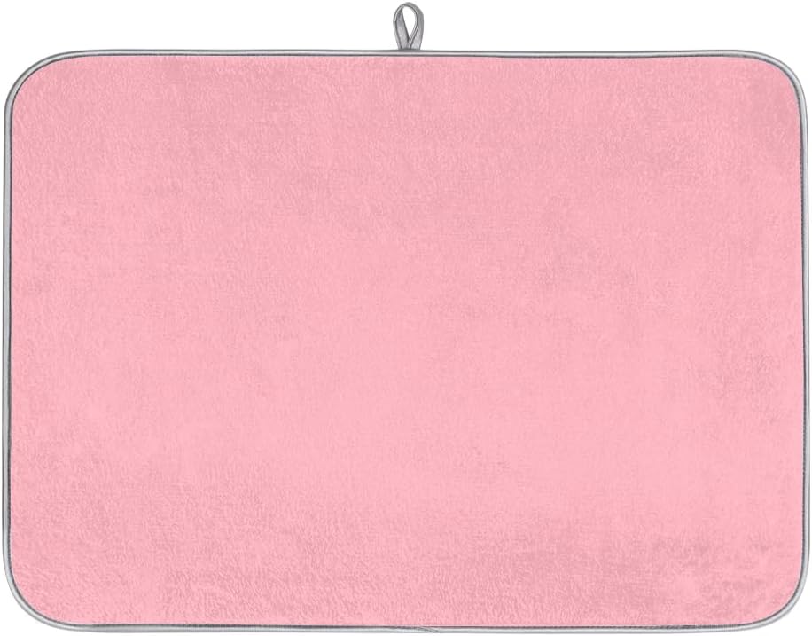 Light Pink Dish Drying Mat for Kitchen Counter Dish Drying Pad Non-Slip Absorbent Microfiber Drainer Rack Mats for Dishes Pots Pans 16"x18"