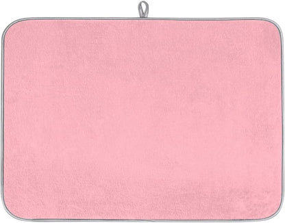 Light Pink Dish Drying Mat for Kitchen Counter Dish Drying Pad Non-Slip Absorbent Microfiber Drainer Rack Mats for Dishes Pots Pans 16"x18"