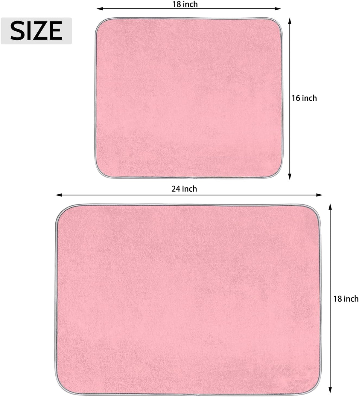 Light Pink Dish Drying Mat for Kitchen Counter Dish Drying Pad Non-Slip Absorbent Microfiber Drainer Rack Mats for Dishes Pots Pans 16"x18"