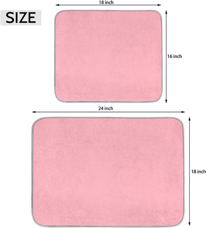 Light Pink Dish Drying Mat for Kitchen Counter Dish Drying Pad Non-Slip Absorbent Microfiber Drainer Rack Mats for Dishes Pots Pans 16"x18"
