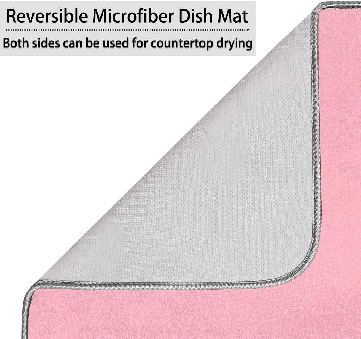 Light Pink Dish Drying Mat for Kitchen Counter Dish Drying Pad Non-Slip Absorbent Microfiber Drainer Rack Mats for Dishes Pots Pans 16"x18"