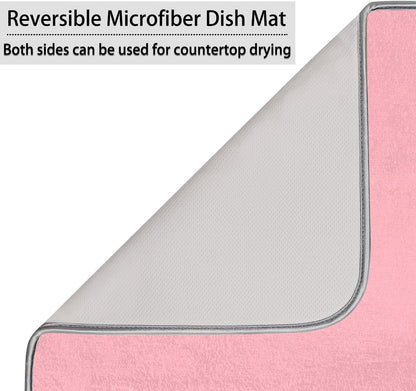 Light Pink Dish Drying Mat for Kitchen Counter Dish Drying Pad Non-Slip Absorbent Microfiber Drainer Rack Mats for Dishes Pots Pans 16"x18"