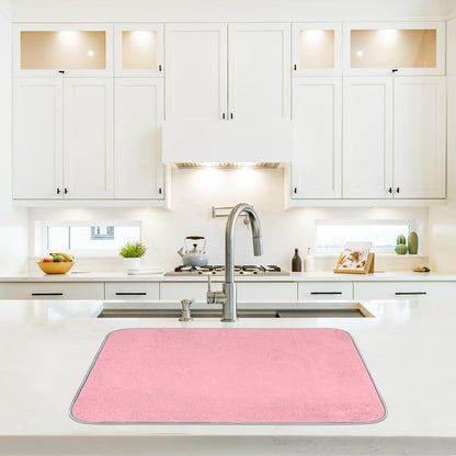 Light Pink Dish Drying Mat for Kitchen Counter Dish Drying Pad Non-Slip Absorbent Microfiber Drainer Rack Mats for Dishes Pots Pans 16"x18"
