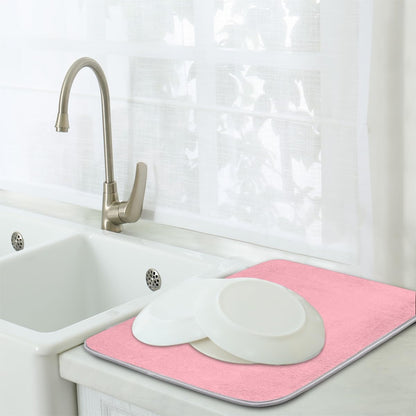 Light Pink Dish Drying Mat for Kitchen Counter Dish Drying Pad Non-Slip Absorbent Microfiber Drainer Rack Mats for Dishes Pots Pans 16"x18"