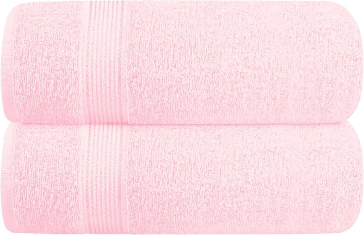 Cotton 2 Pack Oversized Bath Towel Set 28x55 inches, Large Bath Towels, Ultra Absorbant Compact Quickdry & Lightweight Towel, Ideal for Gym Travel Camp Pool - Pink