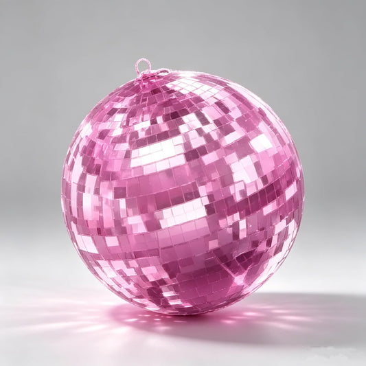 Disco Ball, 12 Inch Pink Hanging Mirror Ball, Large Glass Reflective Disco Ball Decor with Heavy Duty Ring for Party Wedding Bar Stage Home (Pink, 12Inch)