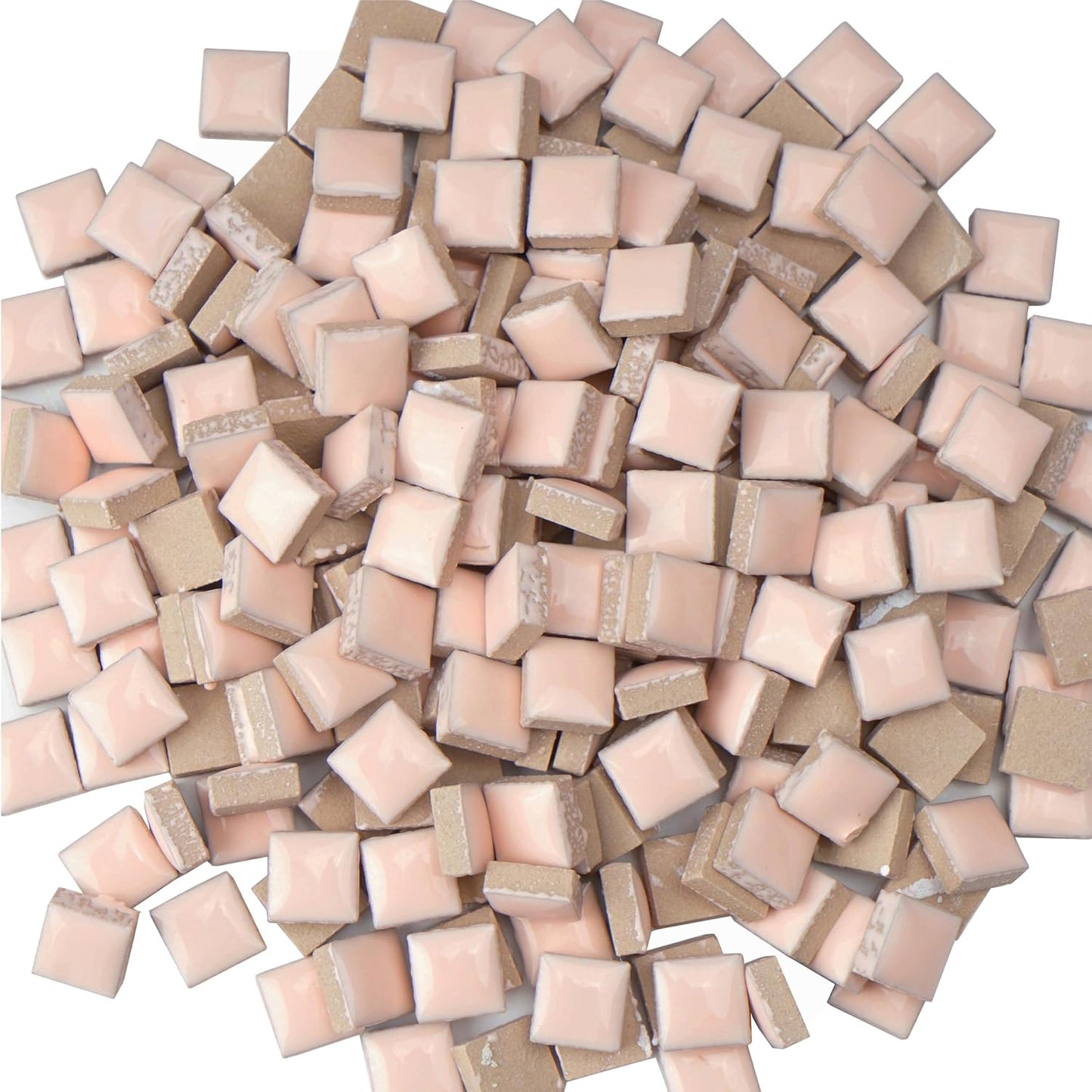 Square Mosaic Tiles for Crafts Bulk, 12mm Mini Ceramic Square Tiles for Mosaic - (300g/200 Pieces), Suitable for Home Decor and Making Art Projects - Light Pink