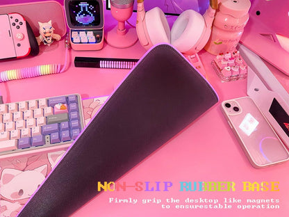 Pink RGB Gaming Mouse Pad 31.5x12 Inch PC XL Large Extended Glowing Led Light Up Desk Pad Non-Slip Rubber Base Computer Cute Mousepad Mat Desk Accessories Gaming Setup Dreamy Cats