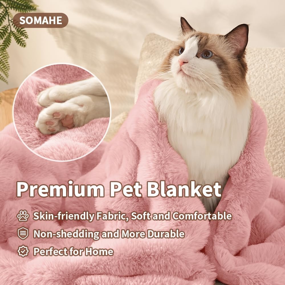 SOMAHE Soft Faux Fur Cat Blanket, Washable, Small 22x18 Soft Pink
