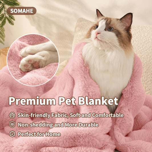 SOMAHE Soft Faux Fur Cat Blanket, Washable, Small 22x18 Soft Pink