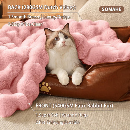 SOMAHE Soft Faux Fur Cat Blanket, Washable, Small 22x18 Soft Pink