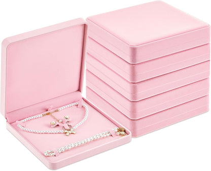 6 Pcs Jewelry Velvet Box Set, Large Necklace Gift Box for Women, Pink