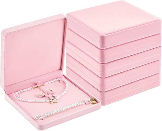 6 Pcs Jewelry Velvet Box Set, Large Necklace Gift Box for Women, Pink