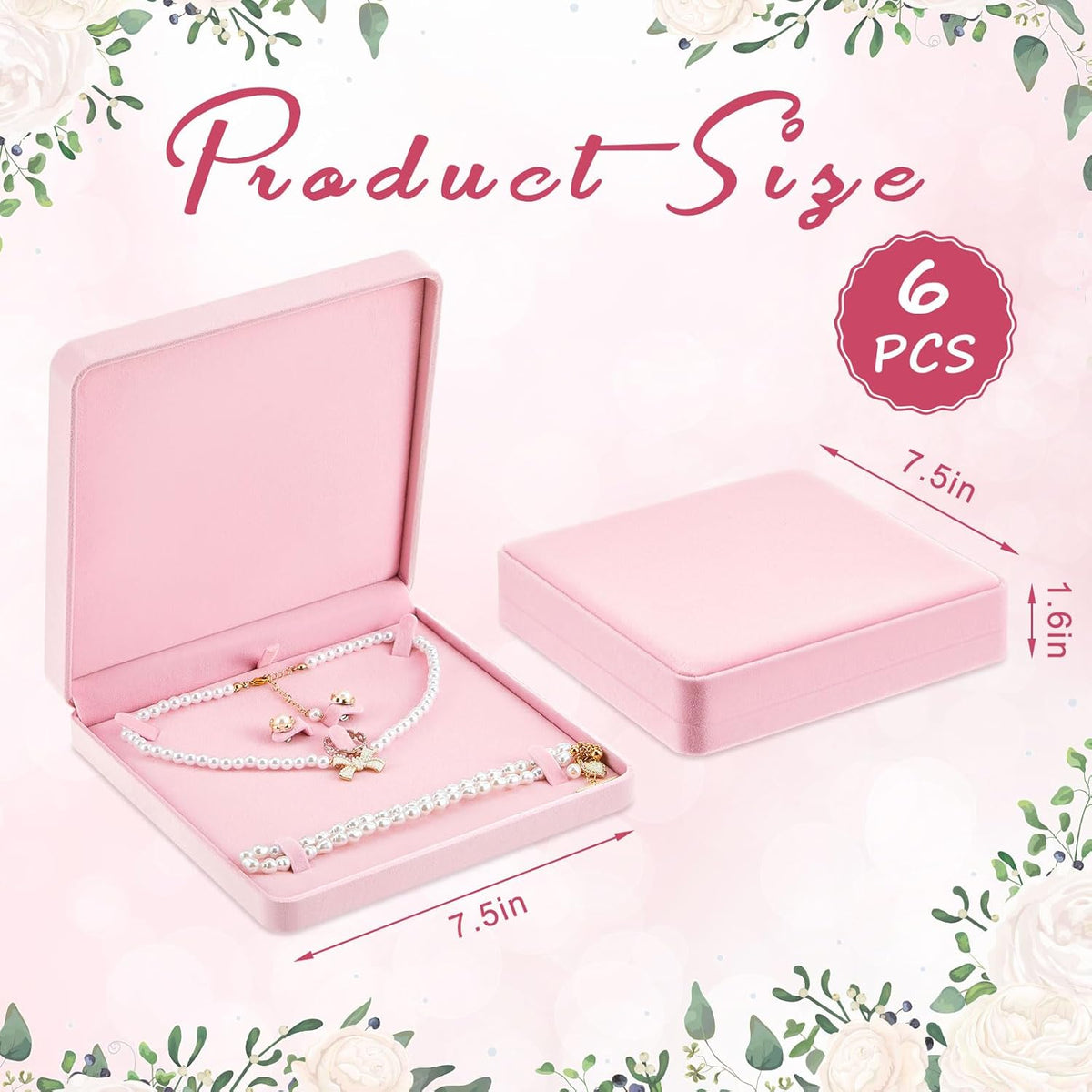 6 Pcs Jewelry Velvet Box Set, Large Necklace Gift Box for Women, Pink