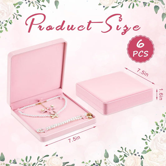 6 Pcs Jewelry Velvet Box Set, Large Necklace Gift Box for Women, Pink