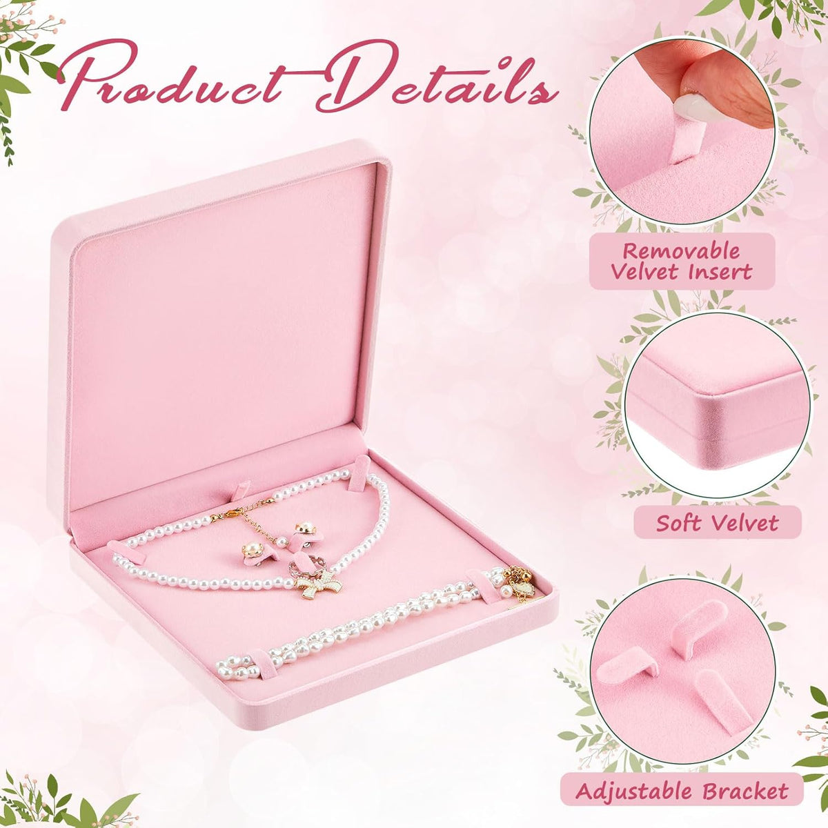 6 Pcs Jewelry Velvet Box Set, Large Necklace Gift Box for Women, Pink